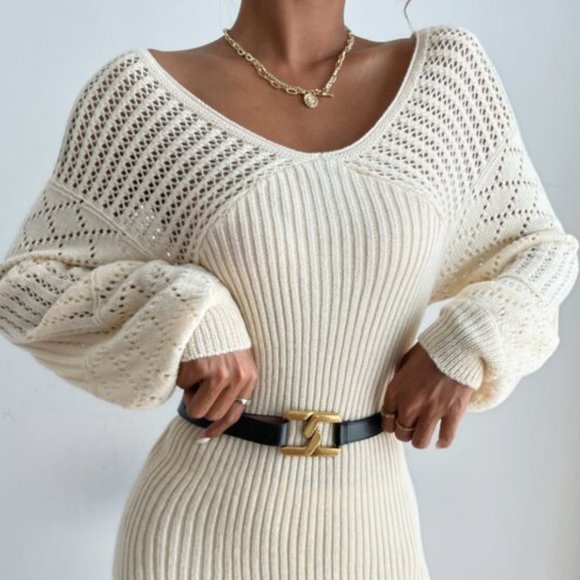Casually Chic Lantern Sleeved Sweater Dress - Picture 3 of 11
